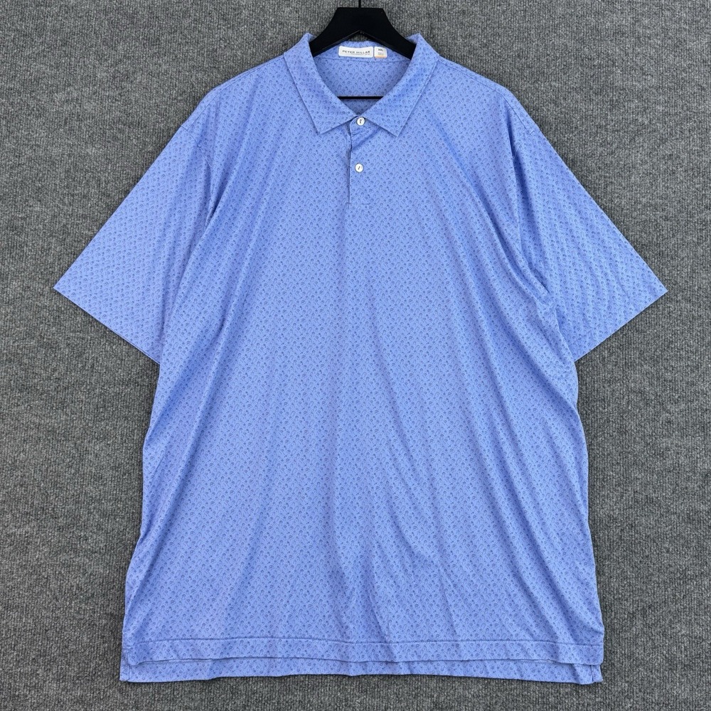Peter Millar Performance Polo Shirt Mens XXL Blue Geometric Featherweight UPF 50